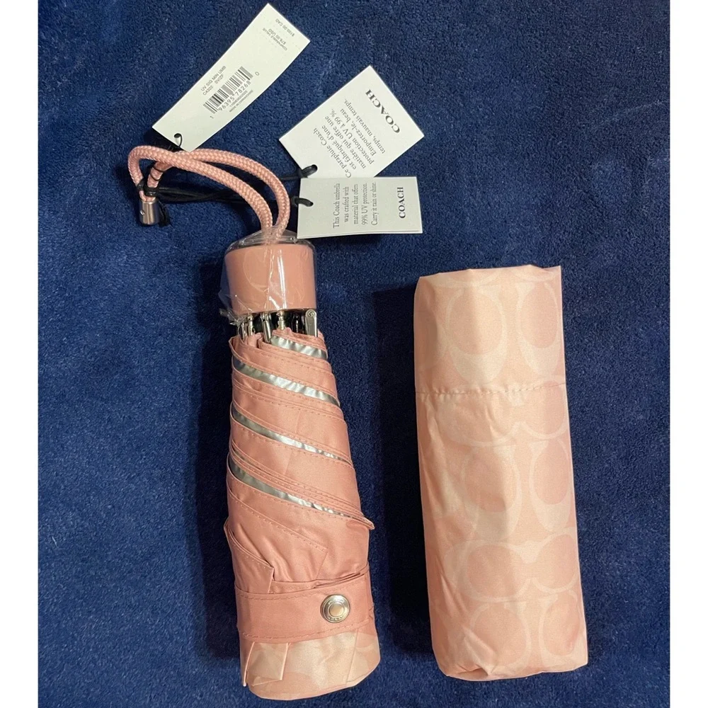 Coach Uv Powder Pink Signature Mini Umbrella NWT - Picture 3 of 6